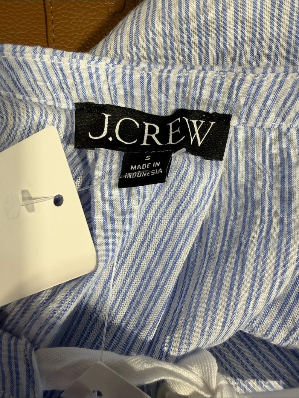 J. Crew Light Blue and White Striped Tie-Neck Blouse